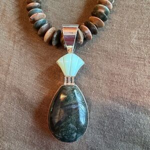 Jay King Black Agate, Tigers Eye & Opalite Sterling Silver Necklace